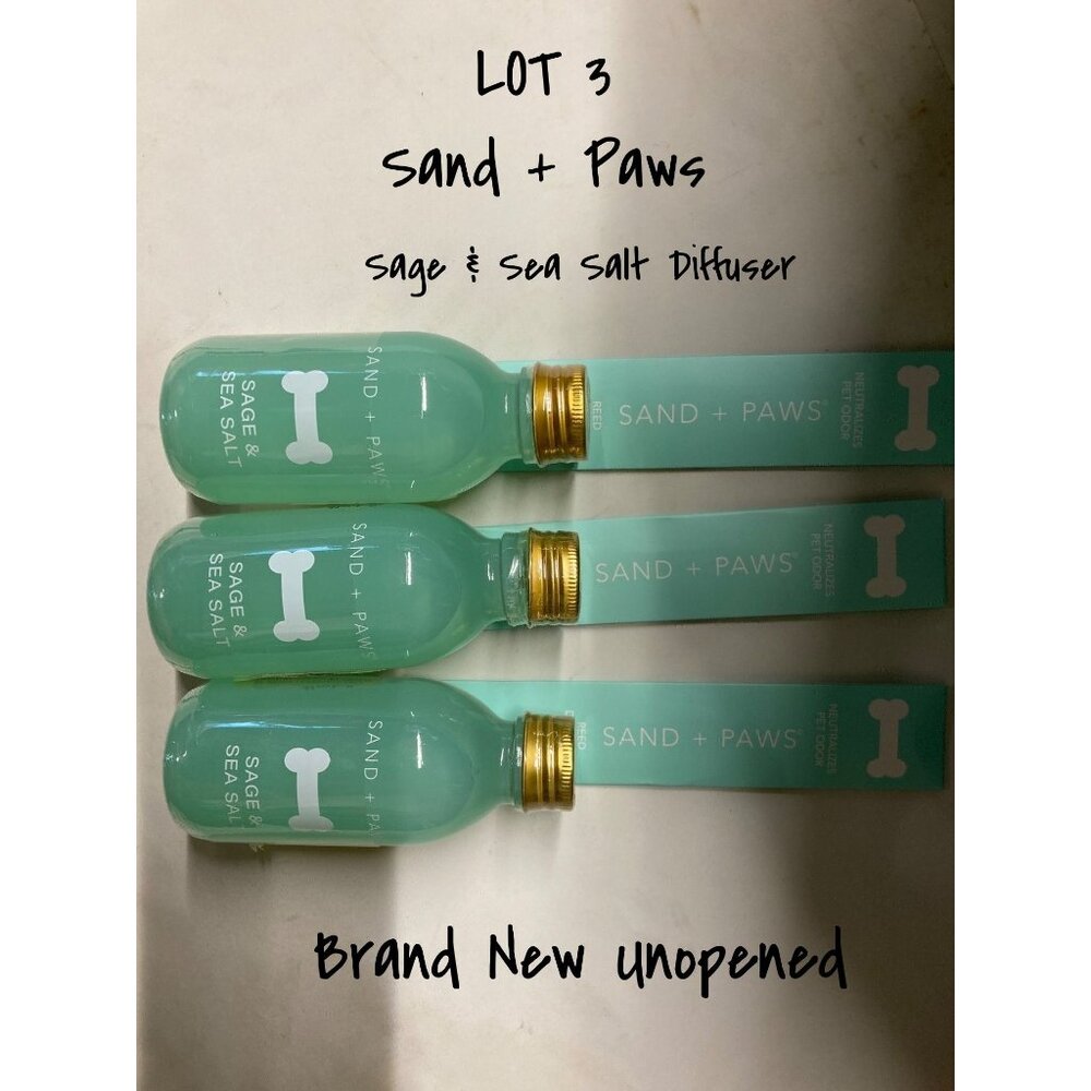 Sand + Paws Sage & Sea Salt Diffuser Set of 3 - Pet Odor Neutralizer Brand New